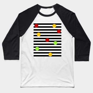 Ping pong black and white striped pattern with happy colorful circles Baseball T-Shirt